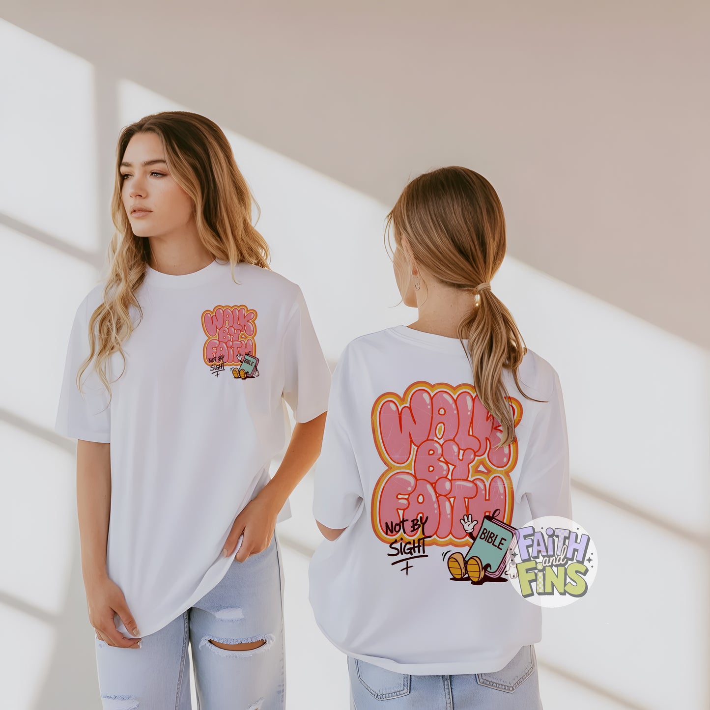 Walk by Faith (Blue) - White Tees