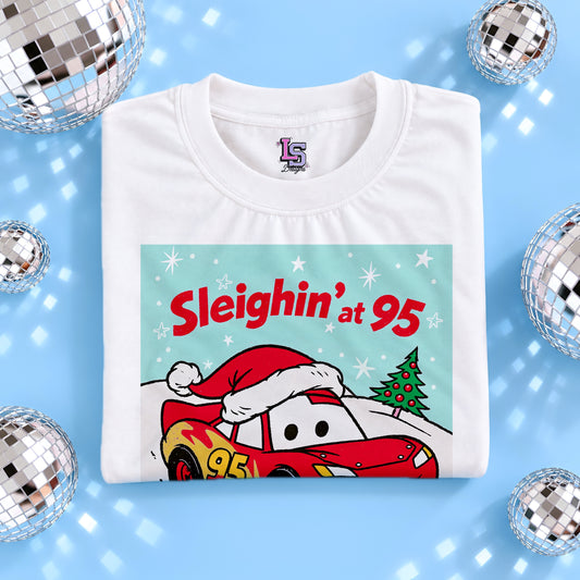 Sleighin' at 95 - White Tee (2 options)