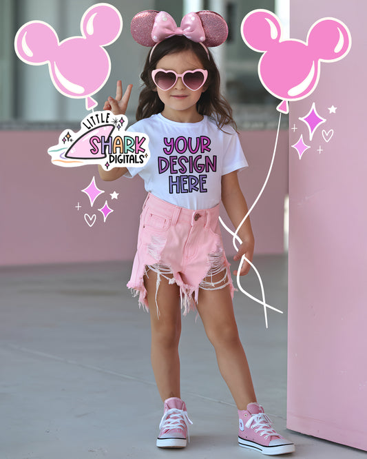 Pink Ears White tee- Mock up (doodled)