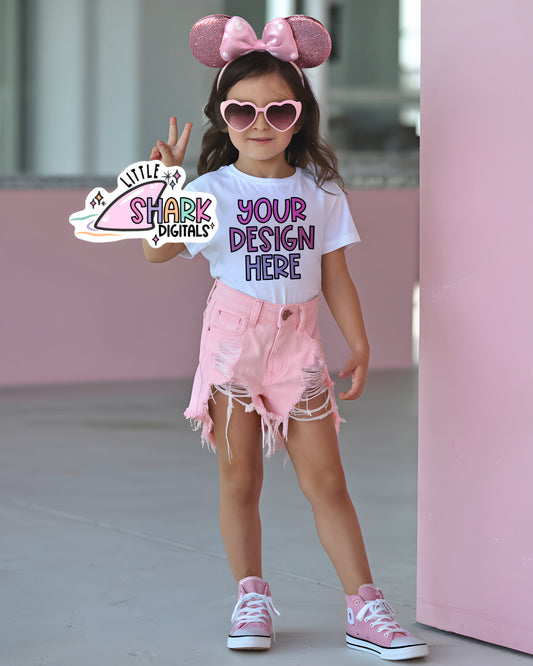 Pink Ears White tee- Mock up